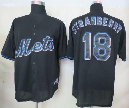 Mets #18 Darryl Strawberry Black Fashion Stitched MLB Jersey - Click Image to Close